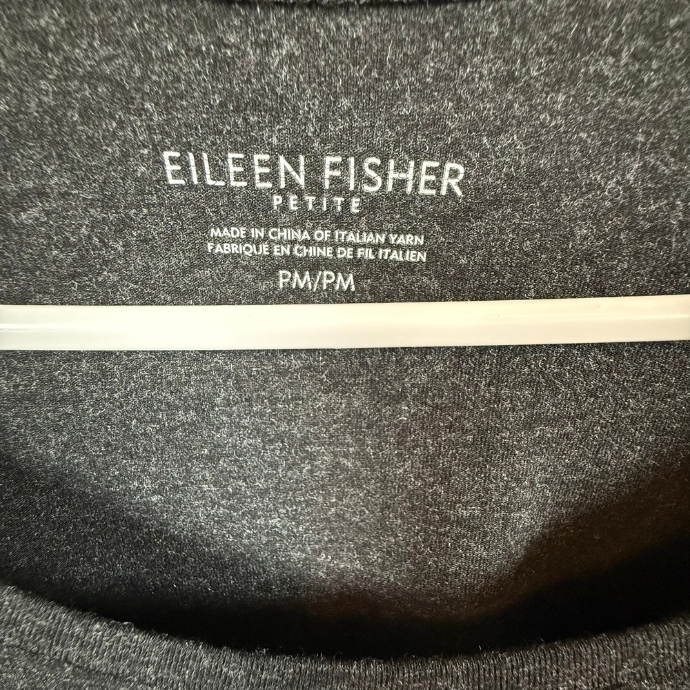Eileen Fisher Petite Charcoal Black Viscose Jersey Scoop Neck Top PM Long Sleeve - Picture 2 of 8